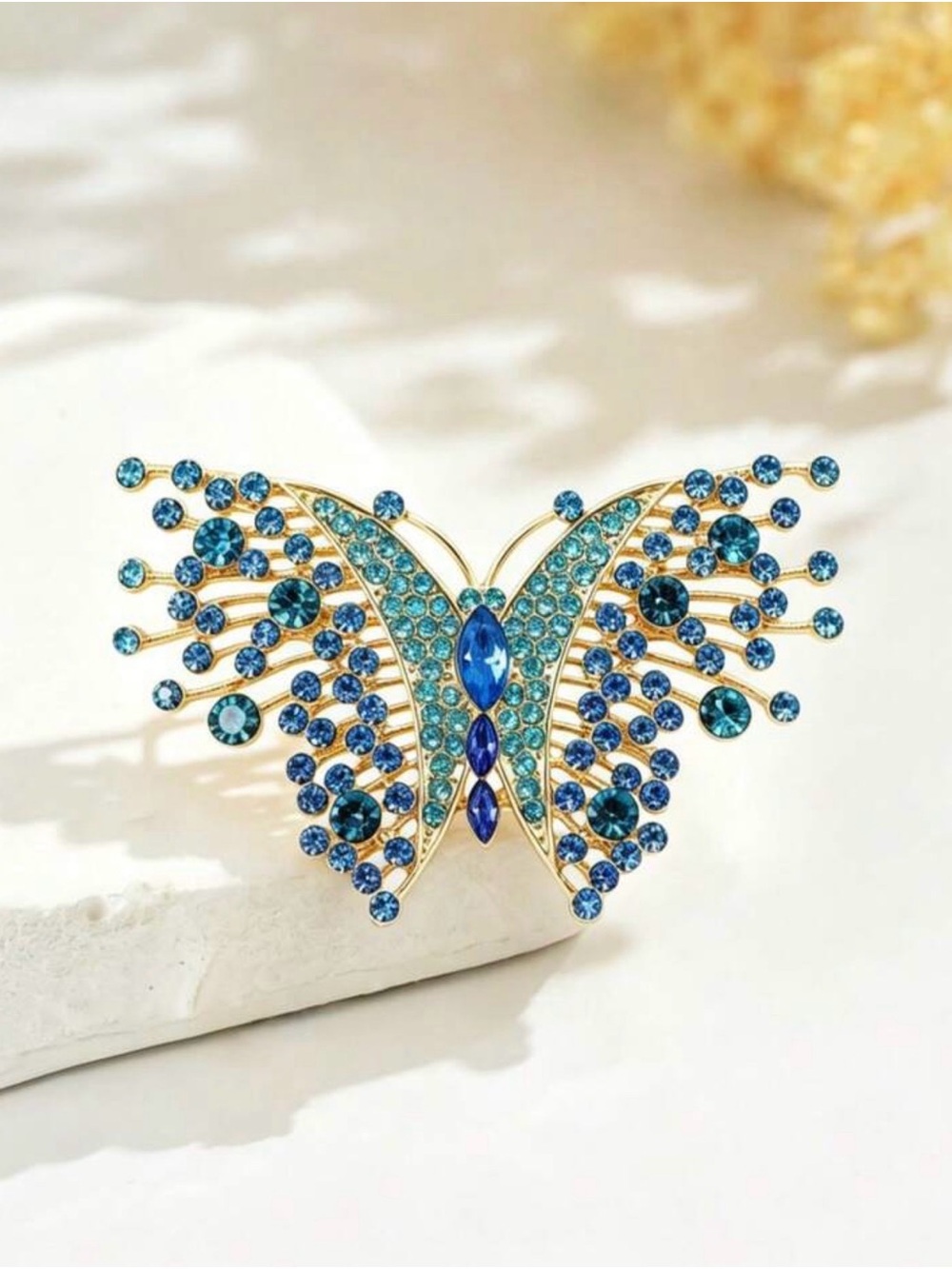 Blue Crystal Butterfly Brooch - Elegant Women's Jewelry